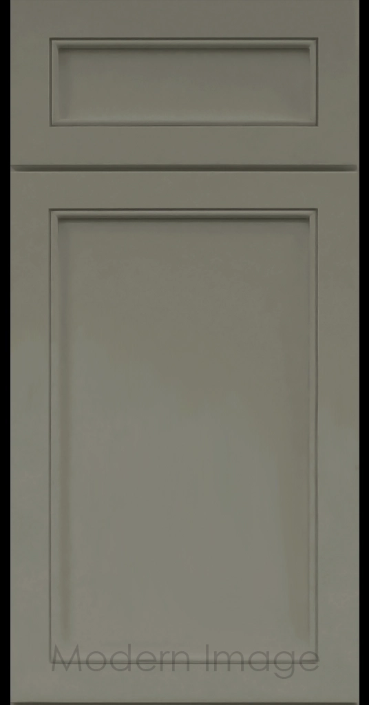 Alpine Slim Cabinet Door a narrow Stile & Rail Surrounding a flat center panel in a Evergreen Custom Paint